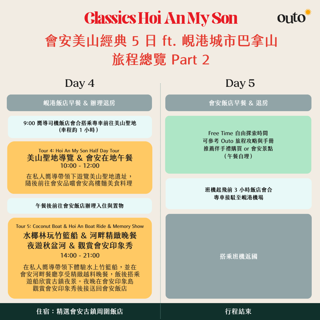 會安美山經典 ft. 峴港城市巴拿山 5 日旅程 - 含稅簽網卡 (2人小團成行)