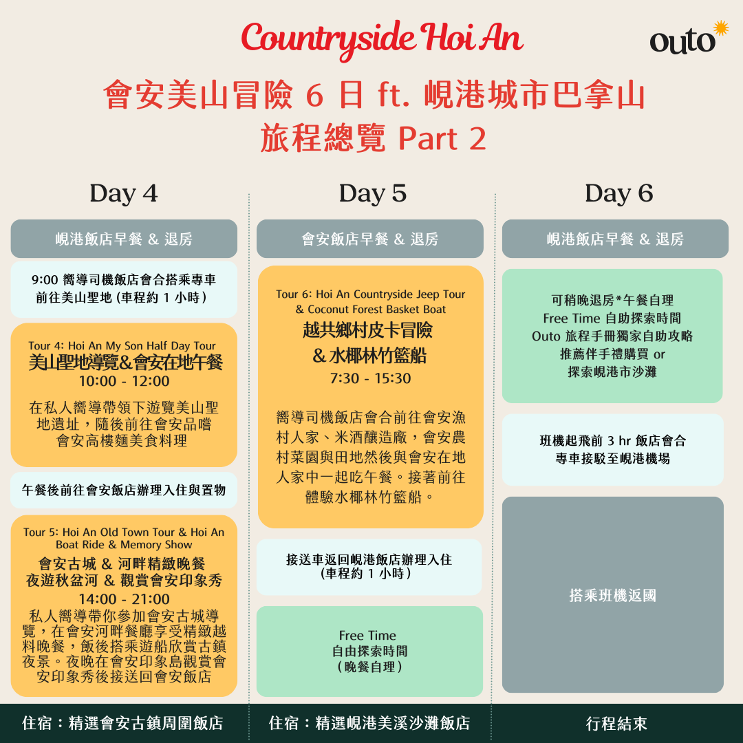 會安美山冒險 6 日 ft. 峴港城市巴拿山旅程 - 含稅簽網卡 (2人小團成行)