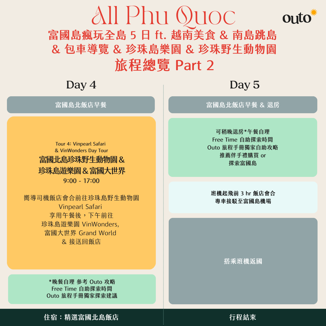 富國島瘋玩全島 5 日 ft. 越南美食 & 南島跳島 & 包車導覽 & 珍珠島樂園 & 珍珠野生動物園- 含稅網卡 (2 人成行)