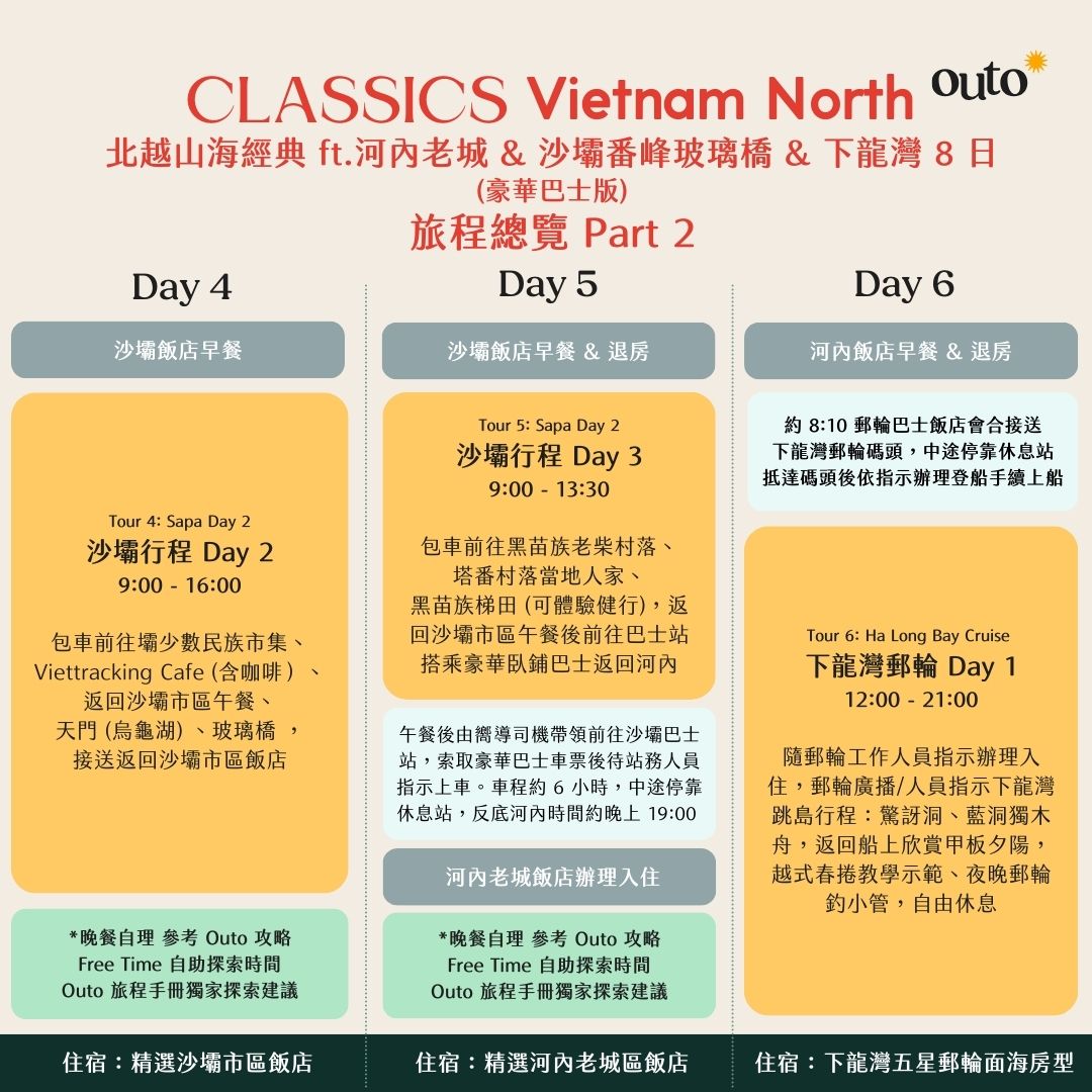 北越山海經典 ft. 河內老城 & 沙壩番西邦峰玻璃橋 & 下龍灣 8 日 - 含稅簽網卡 豪華火車版